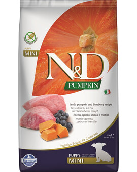 FARMINA N&D GF Pumpkin Lamb & Blueberry Puppy Mini - Agneau, potiron & Myrtilles pour chiots de petites races - 7 kg